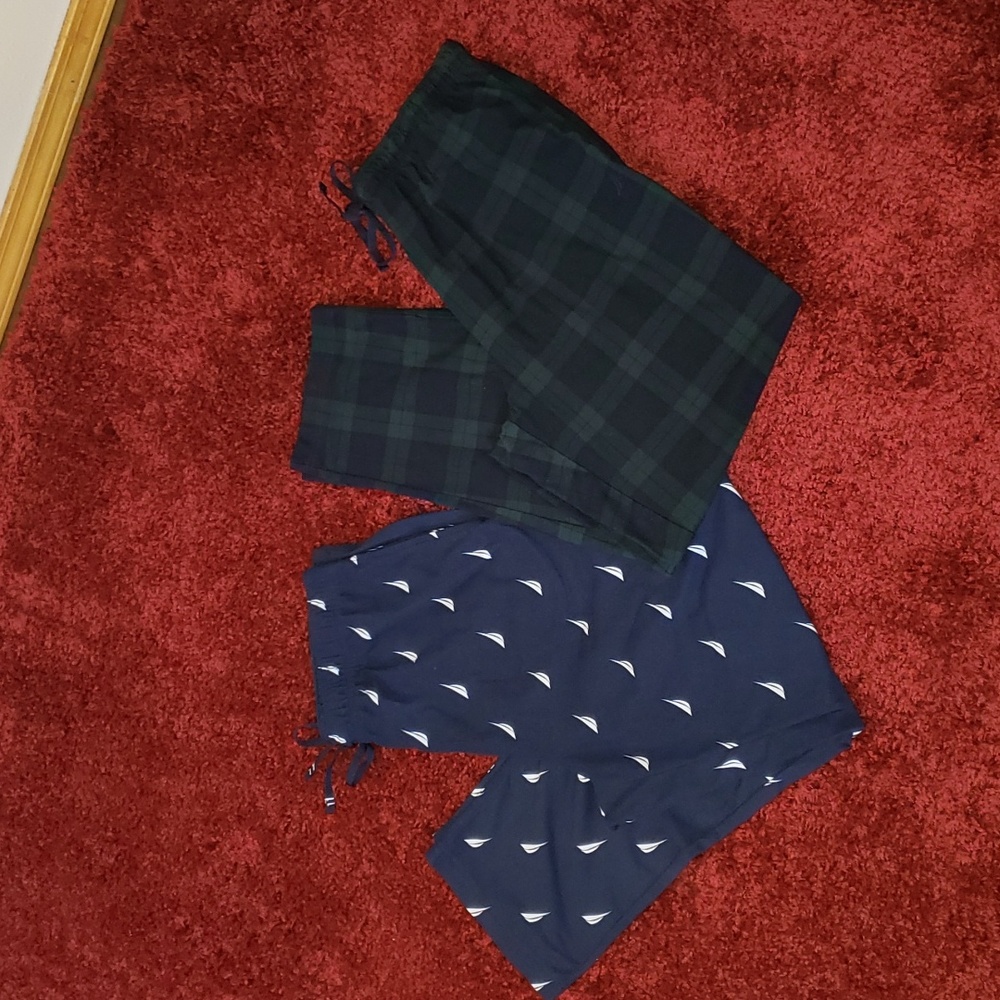 Nautica PJ/Lounge Pants Set if 2 Size M Navy w/Sailboats, Navy/Grn Plaid